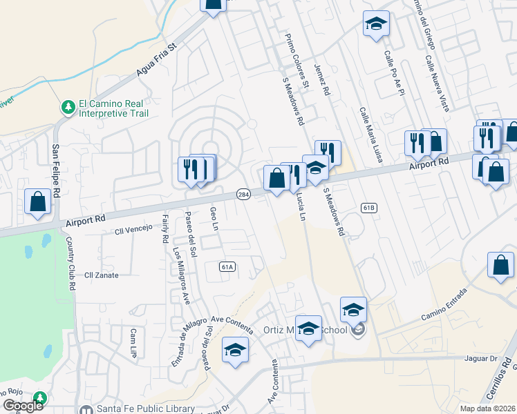 map of restaurants, bars, coffee shops, grocery stores, and more near 3978-501 Fields Lane in Santa Fe