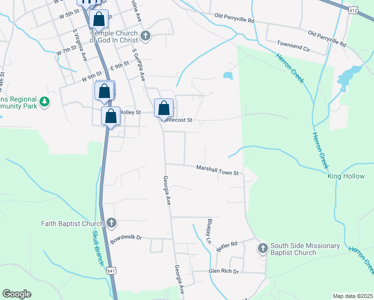 map of restaurants, bars, coffee shops, grocery stores, and more near 85 Mississippi Avenue in Parsons