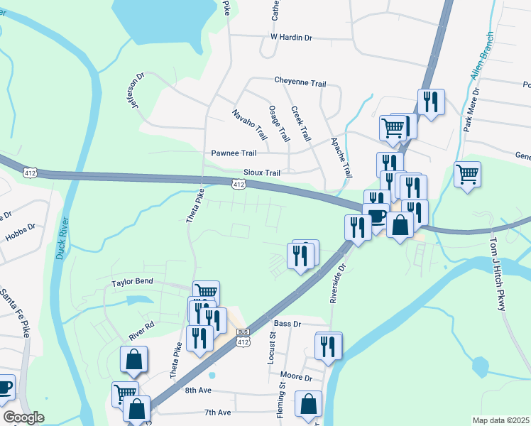 map of restaurants, bars, coffee shops, grocery stores, and more near 420 Theta Pike in Columbia