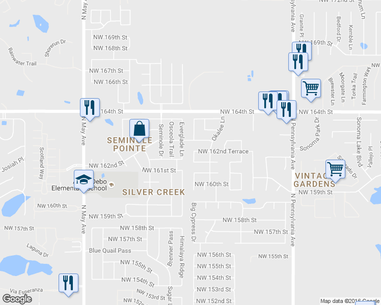 map of restaurants, bars, coffee shops, grocery stores, and more near 16217 Big Cypress Drive in Edmond
