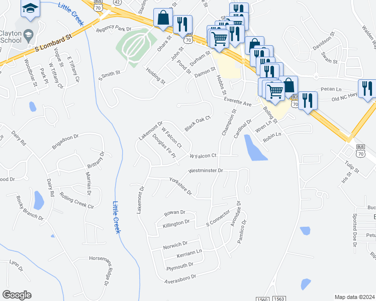 map of restaurants, bars, coffee shops, grocery stores, and more near 770 Lakemont Drive in Clayton