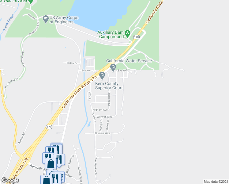 map of restaurants, bars, coffee shops, grocery stores, and more near 4305 Balboa Street in Lake Isabella