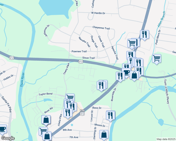 map of restaurants, bars, coffee shops, grocery stores, and more near 420 Theta Pike in Columbia
