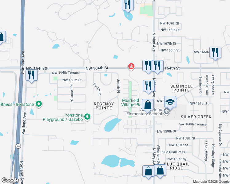 map of restaurants, bars, coffee shops, grocery stores, and more near 16304 Josiah Place in Edmond