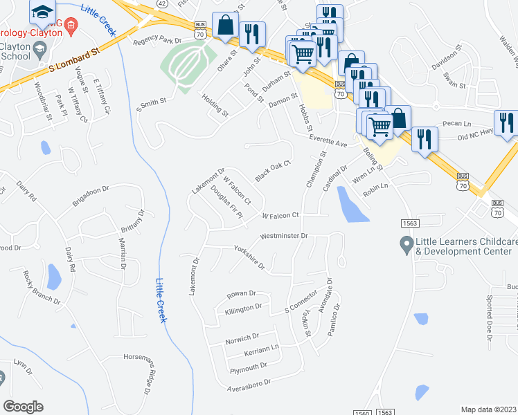 map of restaurants, bars, coffee shops, grocery stores, and more near 786 Lakemont Drive in Clayton