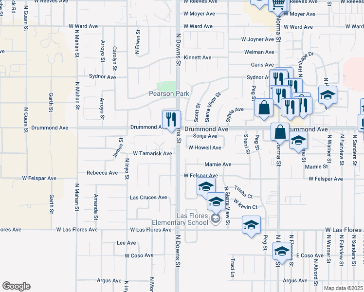 map of restaurants, bars, coffee shops, grocery stores, and more near 807 Randall Street in Ridgecrest