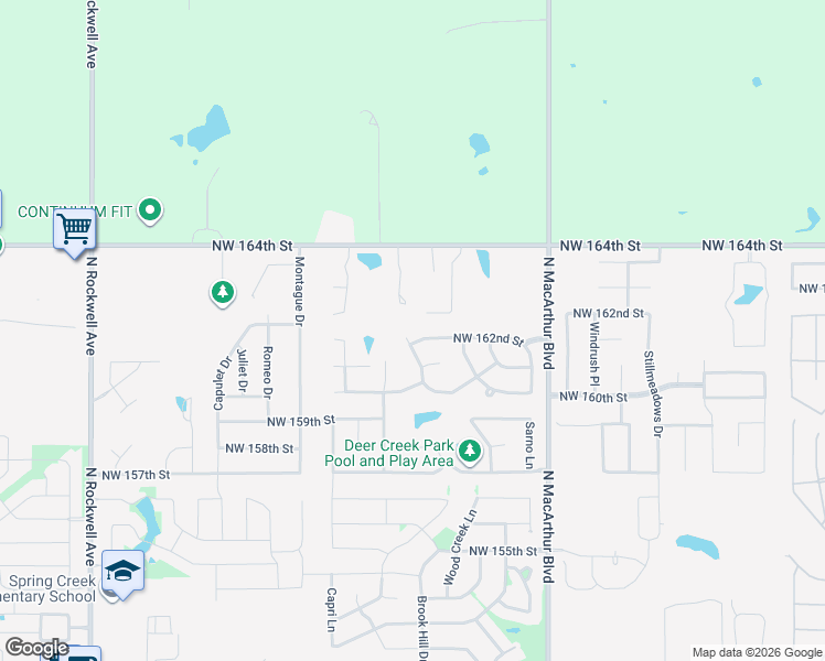 map of restaurants, bars, coffee shops, grocery stores, and more near 16304 Fair Winds Way in Edmond