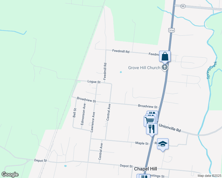 map of restaurants, bars, coffee shops, grocery stores, and more near 511 Central Avenue in Chapel Hill