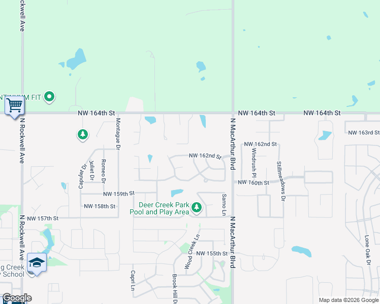 map of restaurants, bars, coffee shops, grocery stores, and more near 6116 Northwest 162nd Street in Edmond