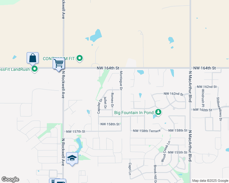 map of restaurants, bars, coffee shops, grocery stores, and more near 16220 Romeo Drive in Edmond