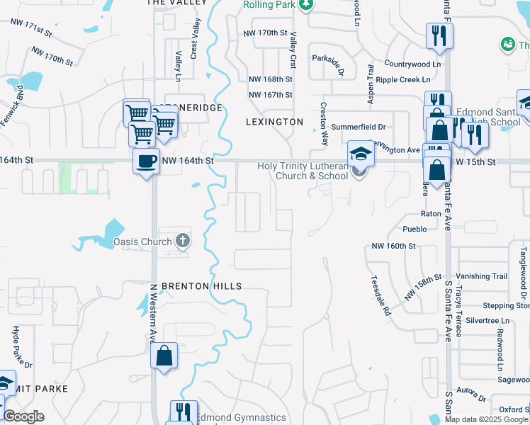 map of restaurants, bars, coffee shops, grocery stores, and more near 16228 Snowy Owl Drive in Edmond