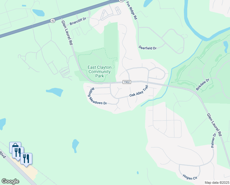 map of restaurants, bars, coffee shops, grocery stores, and more near 35 Sugarfield Lane in Clayton