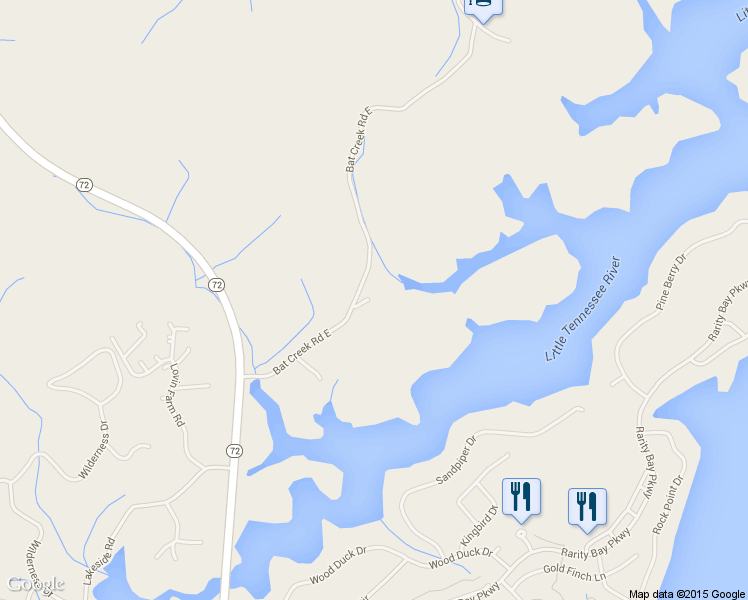 map of restaurants, bars, coffee shops, grocery stores, and more near 2050 Bat Creek Road East in Vonore