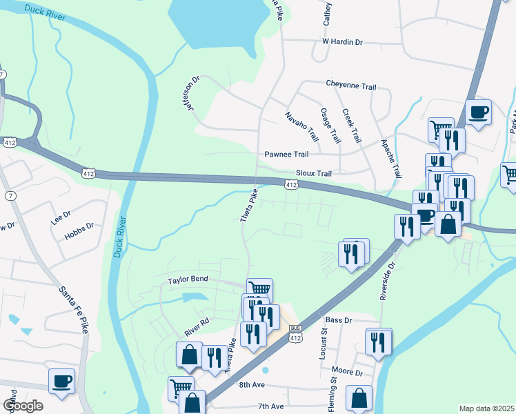 map of restaurants, bars, coffee shops, grocery stores, and more near 220 Theta Pike in Columbia