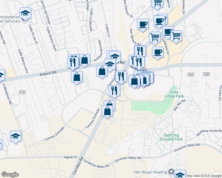 map of restaurants, bars, coffee shops, grocery stores, and more near 2515 Camino Entrada in Santa Fe