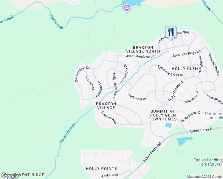 map of restaurants, bars, coffee shops, grocery stores, and more near 201 Pyracantha Drive in Holly Springs