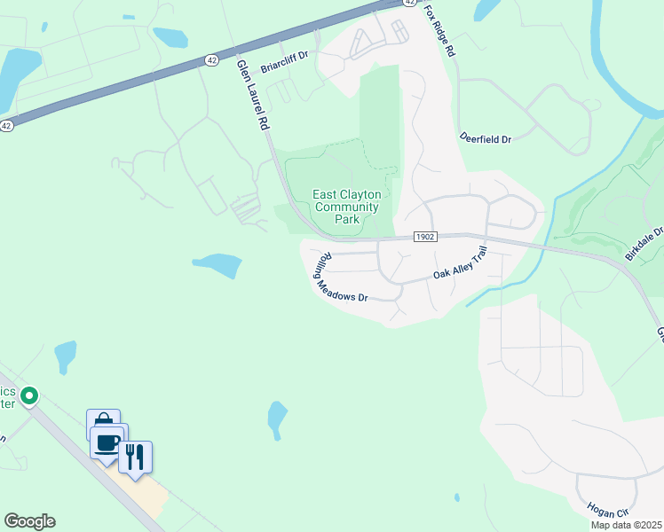 map of restaurants, bars, coffee shops, grocery stores, and more near 142 Green Willow Drive in Clayton
