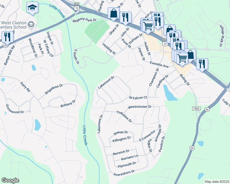map of restaurants, bars, coffee shops, grocery stores, and more near Douglas Fir Place in Clayton