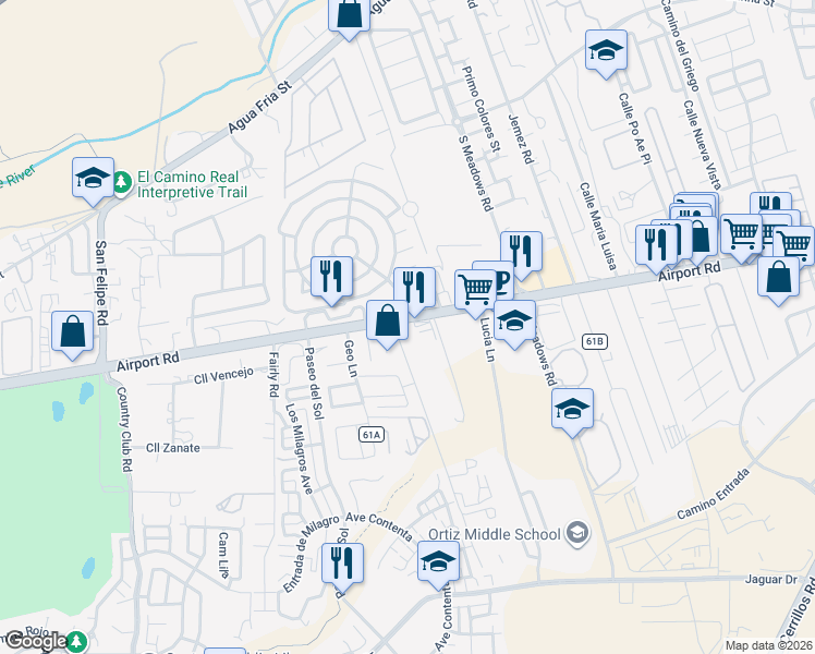 map of restaurants, bars, coffee shops, grocery stores, and more near 3978-501 Fields Lane in Santa Fe