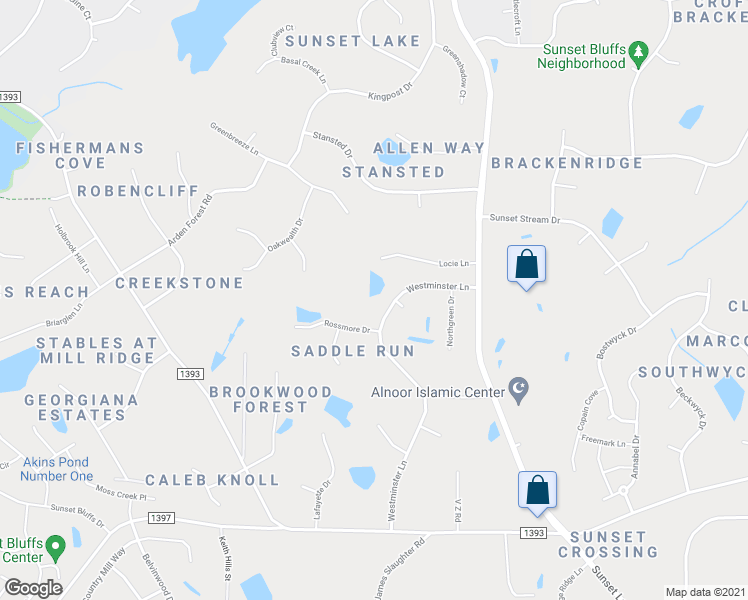 map of restaurants, bars, coffee shops, grocery stores, and more near 5116 Westminster Lane in Fuquay-Varina