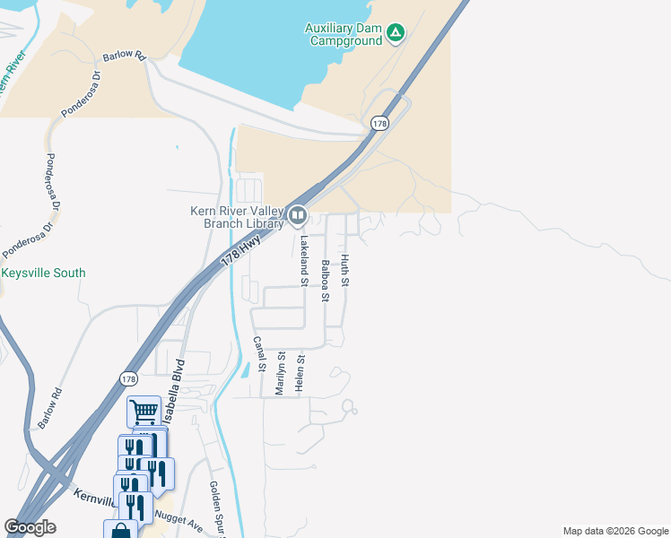 map of restaurants, bars, coffee shops, grocery stores, and more near 4229 Balboa Street in Lake Isabella