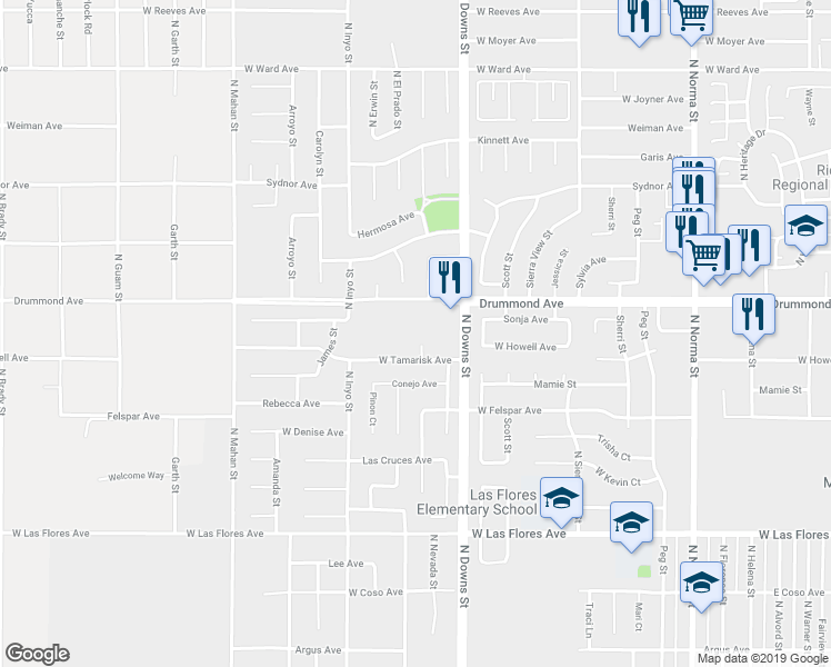 map of restaurants, bars, coffee shops, grocery stores, and more near 825 Capehart Court in Ridgecrest