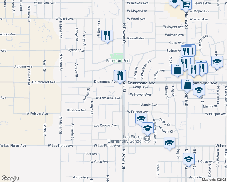 map of restaurants, bars, coffee shops, grocery stores, and more near 824 Capehart Court in Ridgecrest