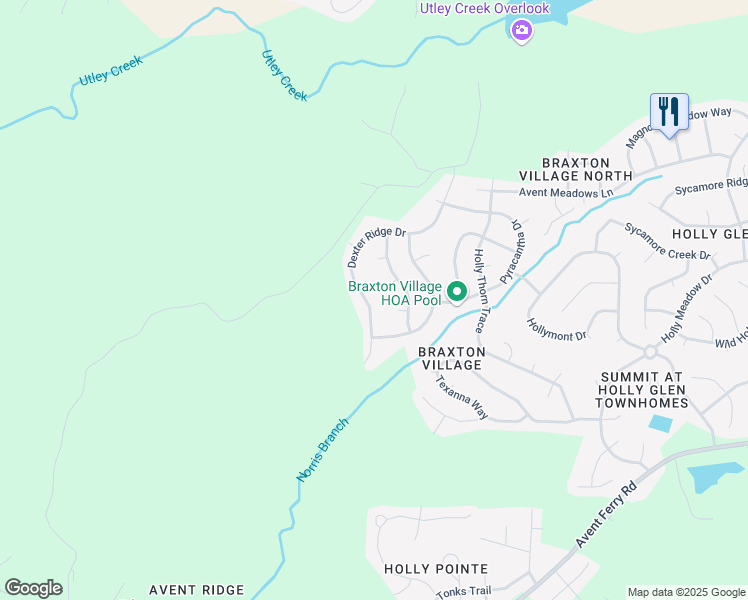 map of restaurants, bars, coffee shops, grocery stores, and more near 1129 Dexter Ridge Drive in Holly Springs