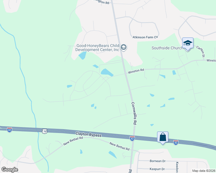 map of restaurants, bars, coffee shops, grocery stores, and more near 113 Cheerful Court in Garner