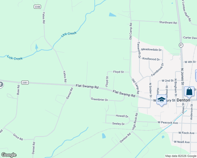 map of restaurants, bars, coffee shops, grocery stores, and more near 952 Flat Swamp Road in Denton