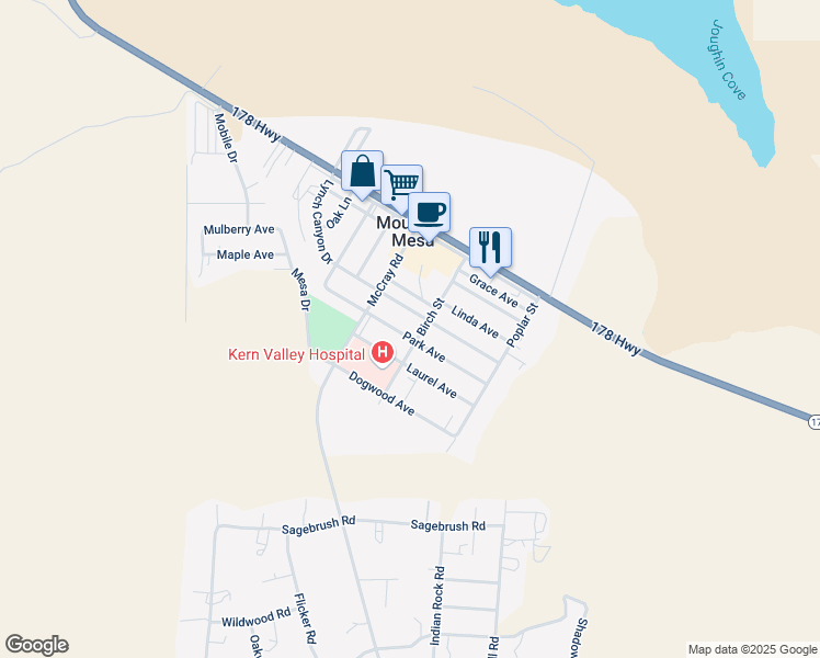 map of restaurants, bars, coffee shops, grocery stores, and more near 6425 Park Avenue in Lake Isabella