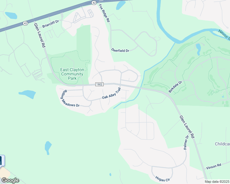 map of restaurants, bars, coffee shops, grocery stores, and more near 485 Oak Alley Trail in Clayton