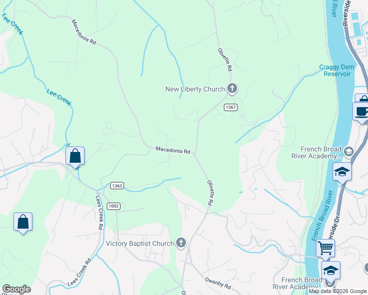 map of restaurants, bars, coffee shops, grocery stores, and more near 468 Olivette Road in Asheville