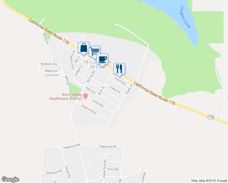 map of restaurants, bars, coffee shops, grocery stores, and more near 6600 Linda Avenue in Lake Isabella