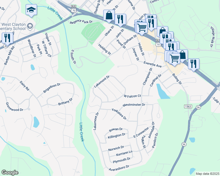 map of restaurants, bars, coffee shops, grocery stores, and more near Douglas Fir Place in Clayton