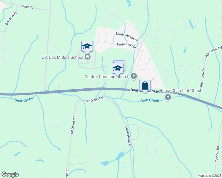 map of restaurants, bars, coffee shops, grocery stores, and more near 653 Bear Creek Pike in Columbia