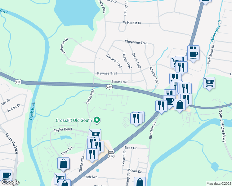 map of restaurants, bars, coffee shops, grocery stores, and more near 701 Dallas Drive in Columbia