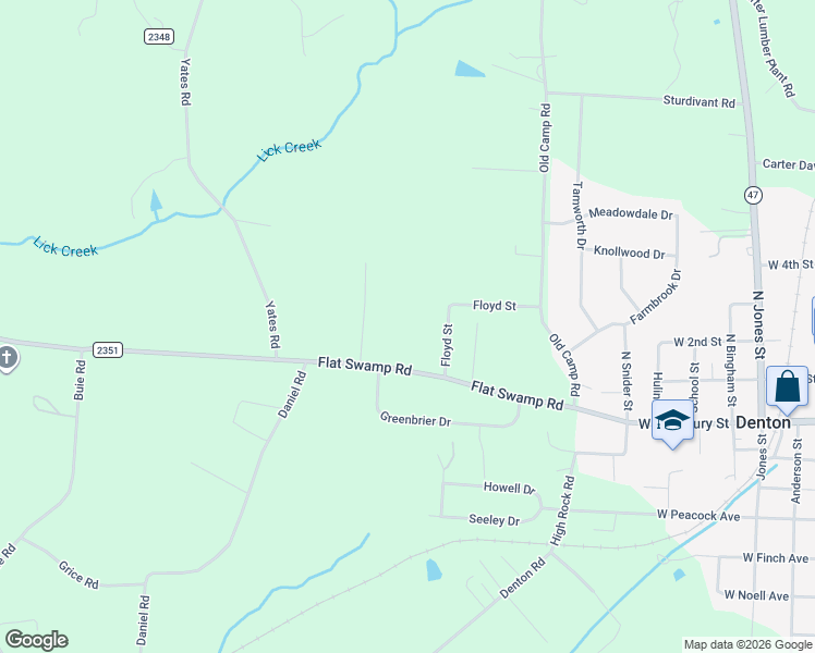 map of restaurants, bars, coffee shops, grocery stores, and more near 952 Flat Swamp Road in Denton