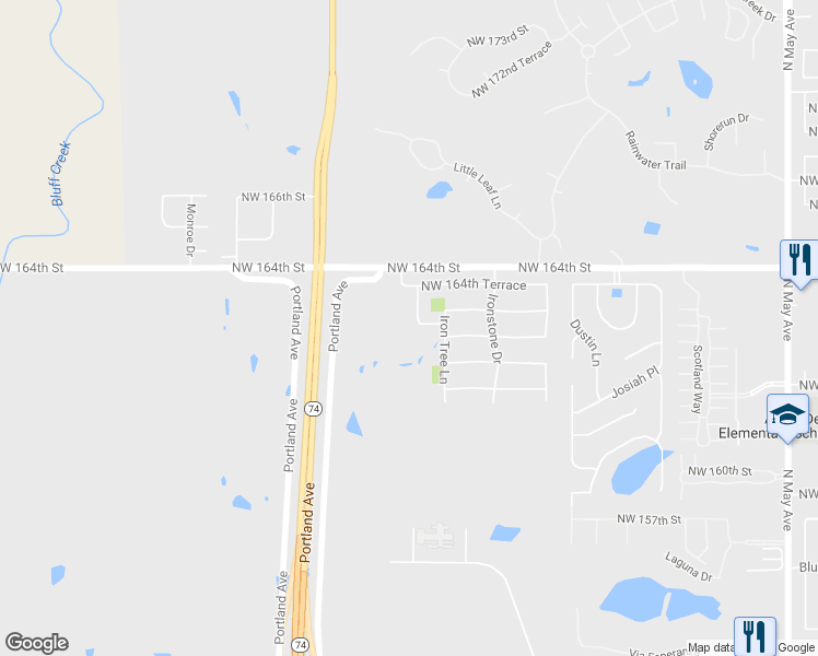map of restaurants, bars, coffee shops, grocery stores, and more near 16309 Iron Fire Court in Edmond