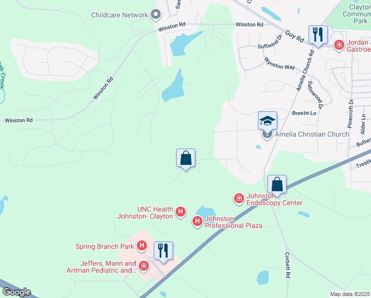 map of restaurants, bars, coffee shops, grocery stores, and more near 102 Dove Court in Clayton