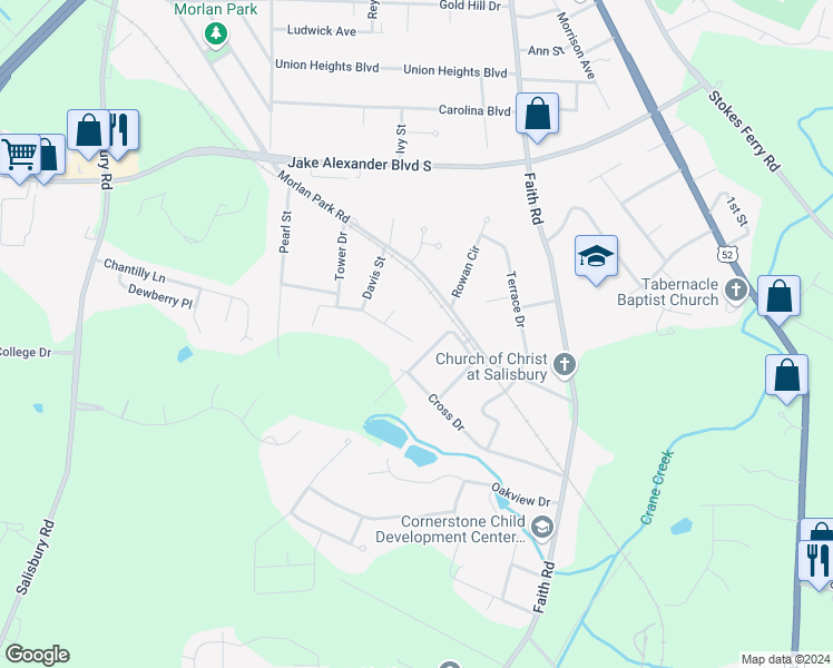 map of restaurants, bars, coffee shops, grocery stores, and more near 302 Foster Lane in Salisbury