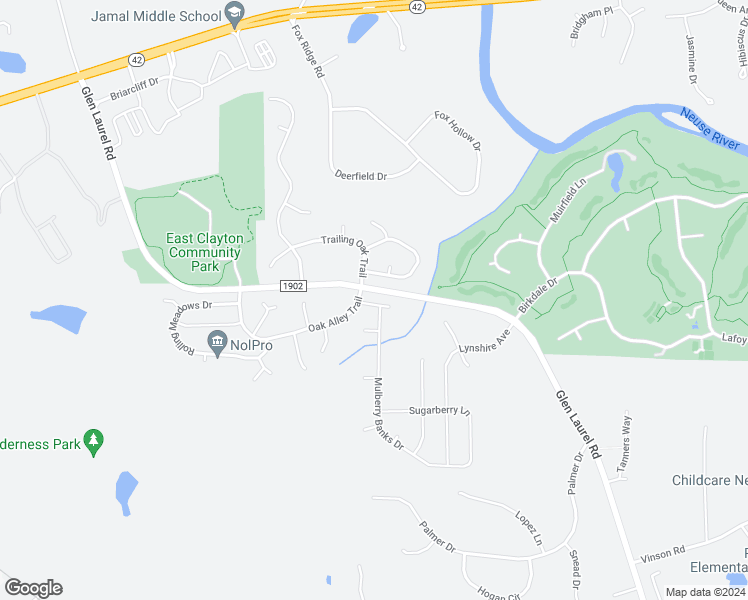 map of restaurants, bars, coffee shops, grocery stores, and more near 49 Sugarbush Court in Clayton
