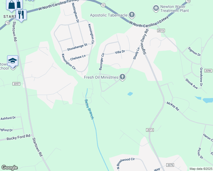 map of restaurants, bars, coffee shops, grocery stores, and more near 1869 Shady Lane in Newton