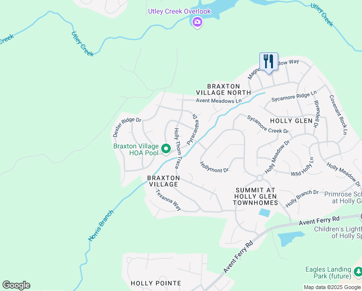 map of restaurants, bars, coffee shops, grocery stores, and more near 600 Holly Thorn Terrace in Holly Springs