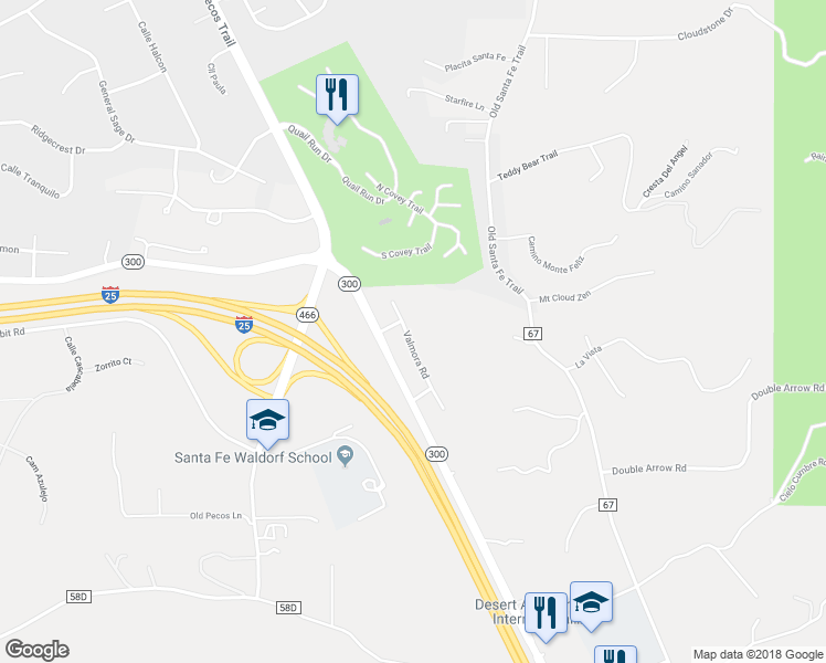 map of restaurants, bars, coffee shops, grocery stores, and more near 3715 Valmora Road in Santa Fe