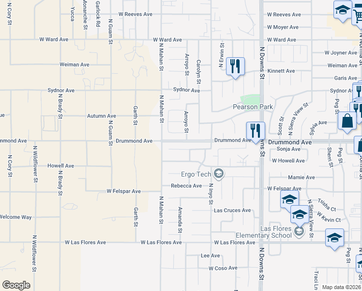 map of restaurants, bars, coffee shops, grocery stores, and more near 1200 Windy Lynn Avenue in Ridgecrest