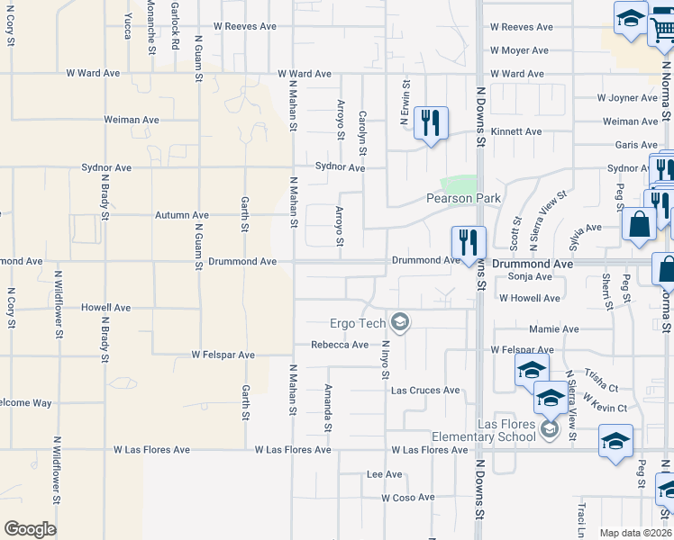 map of restaurants, bars, coffee shops, grocery stores, and more near 1200 Windy Lynn Avenue in Ridgecrest