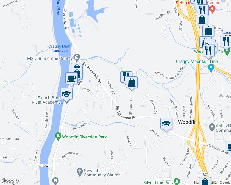 map of restaurants, bars, coffee shops, grocery stores, and more near 23 Second Street in Asheville