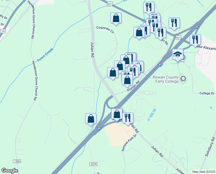 map of restaurants, bars, coffee shops, grocery stores, and more near Julian Road in Salisbury