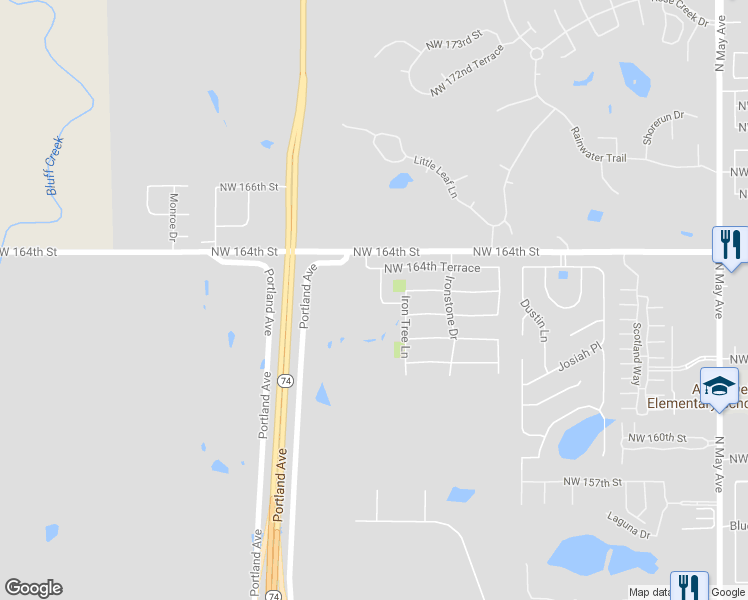 map of restaurants, bars, coffee shops, grocery stores, and more near 16313 Iron Fire Court in Edmond